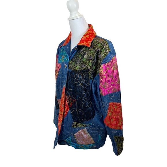 Vintage 80’s S Collection Denim‎ Patchwork Embroidered Jacket Size Medium - Picture 1 of 14